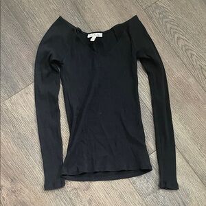Express Black Ribbed Long Sleeve V-Neck Top